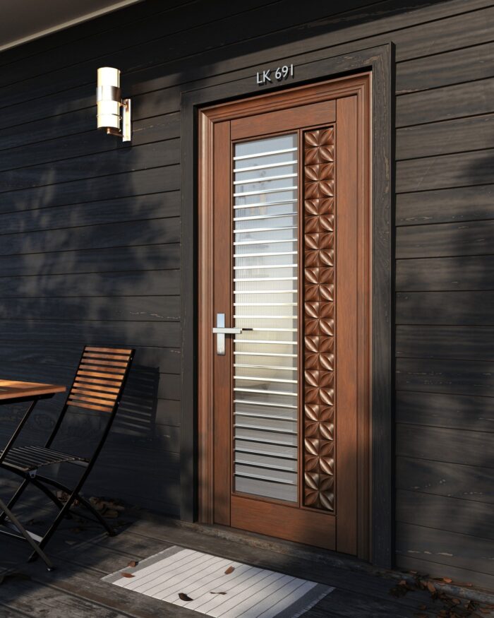 Mesh Wooden doors design with rustic finish