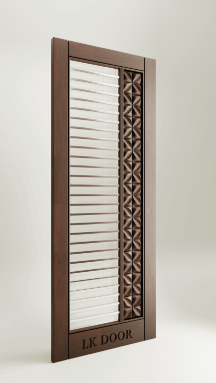 Mesh Wooden doors design with rustic finish