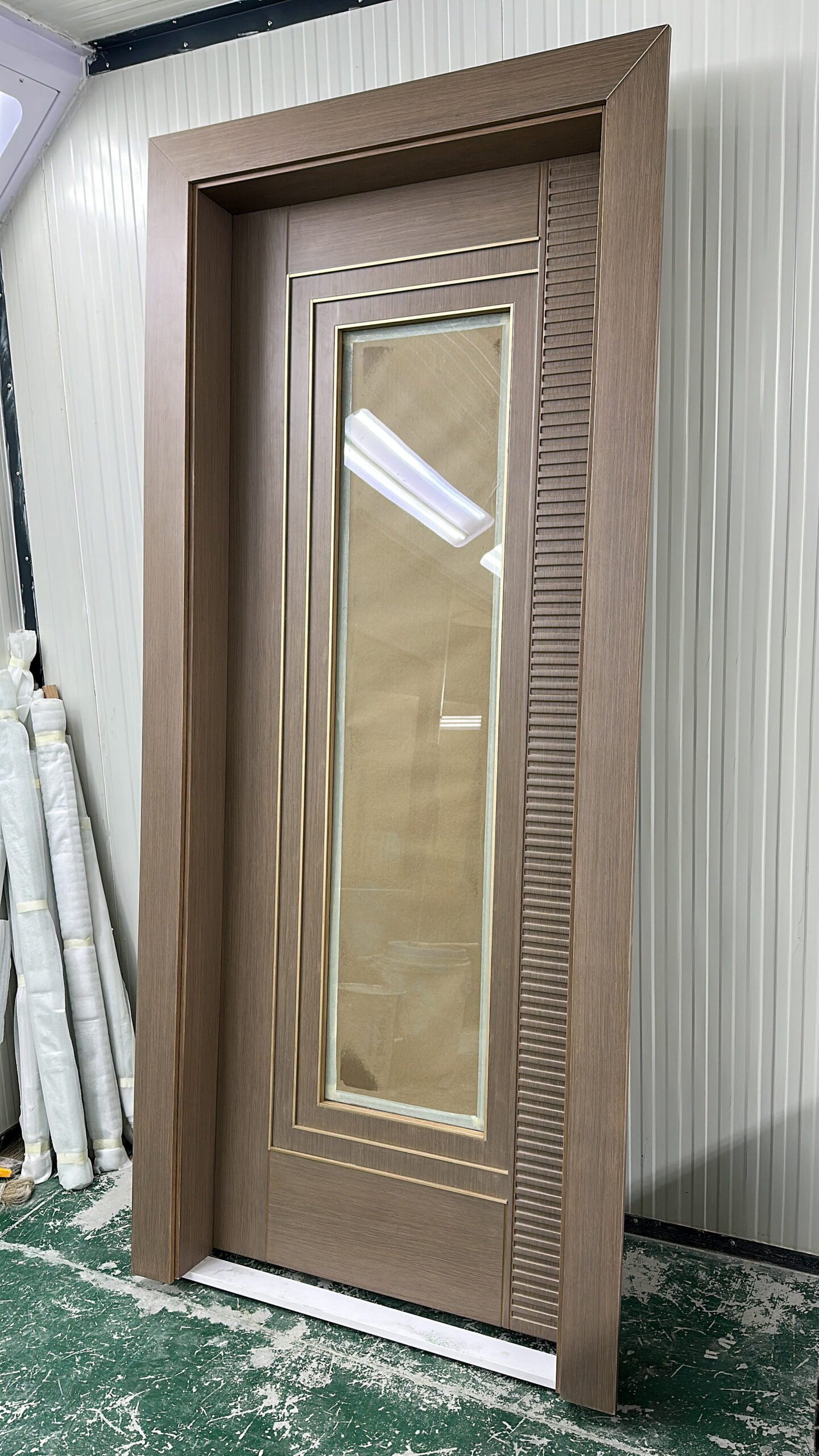 Specialty door combining wood with glass and metal, made by LK Door