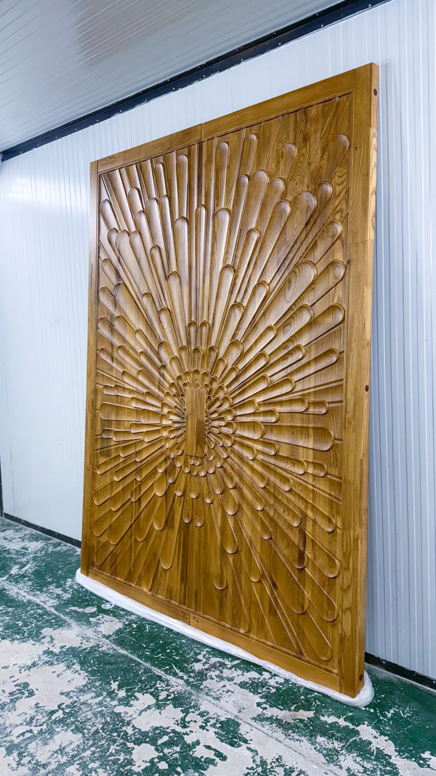 Solid hardwood door in teak, carved and panelled, made by LK Door